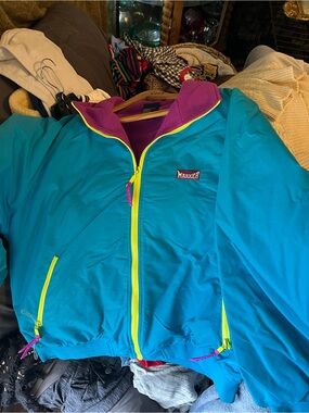 1990’s Vintage Marker Teal Jacket with Neon Yellow Zippers